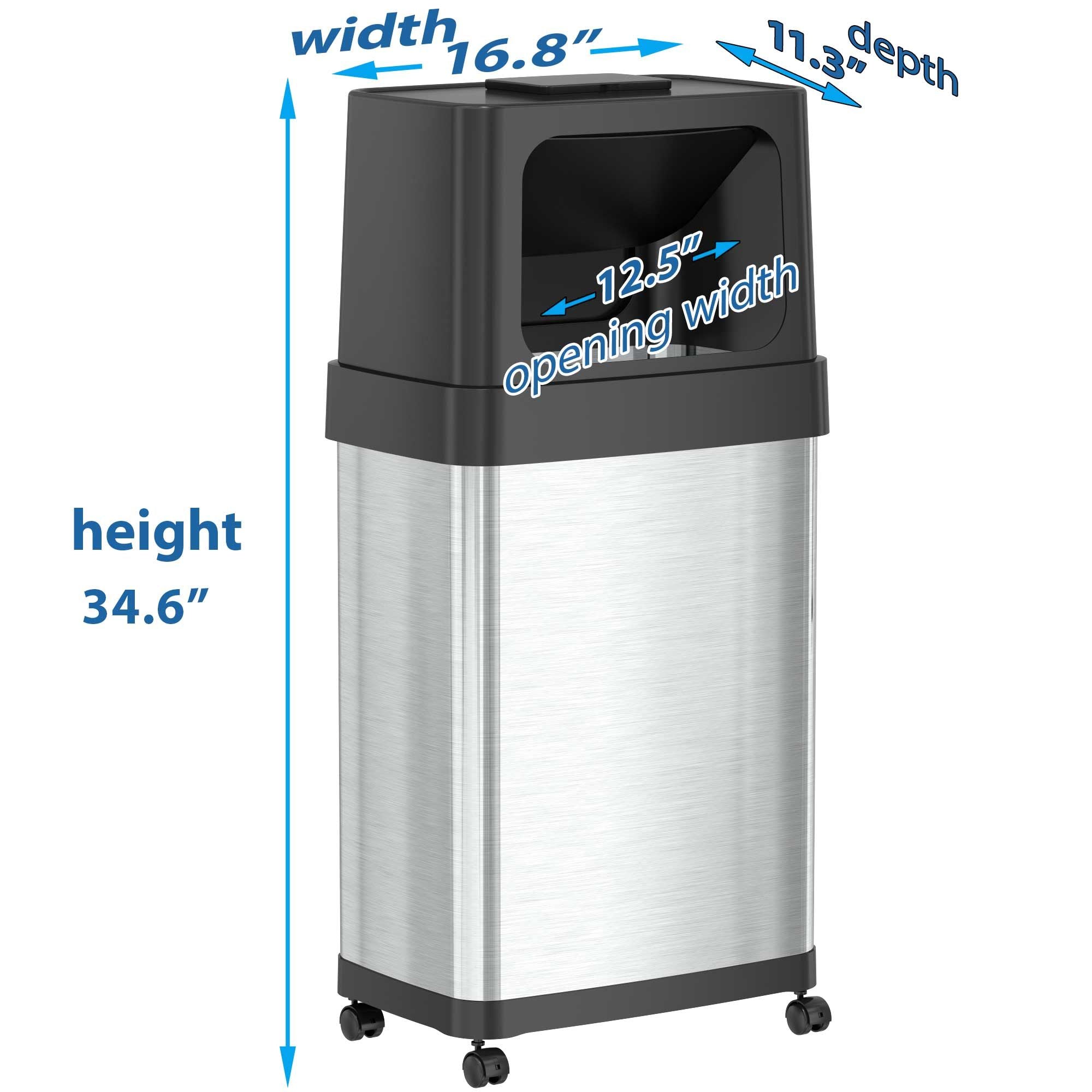 iTouchless 18 Gallon Rectangular Dual Push Door Stainless Steel Trash Can with Wheels & Odor Filter - SJB-DIAMOND ELITES
