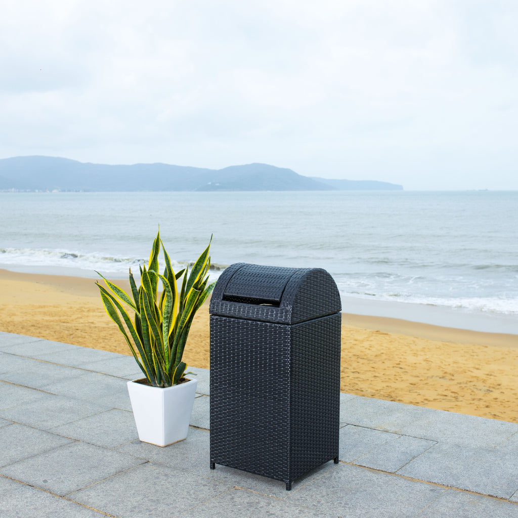 Safavieh Serapis Outdoor Patio Trash Bin - Black - SJB-DIAMOND ELITES