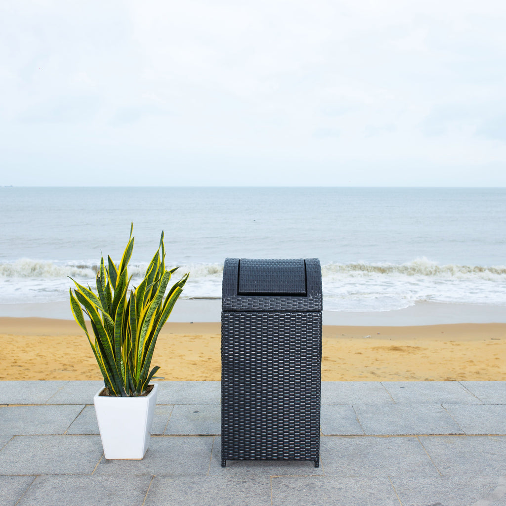 Safavieh Serapis Outdoor Patio Trash Bin - Black - SJB-DIAMOND ELITES