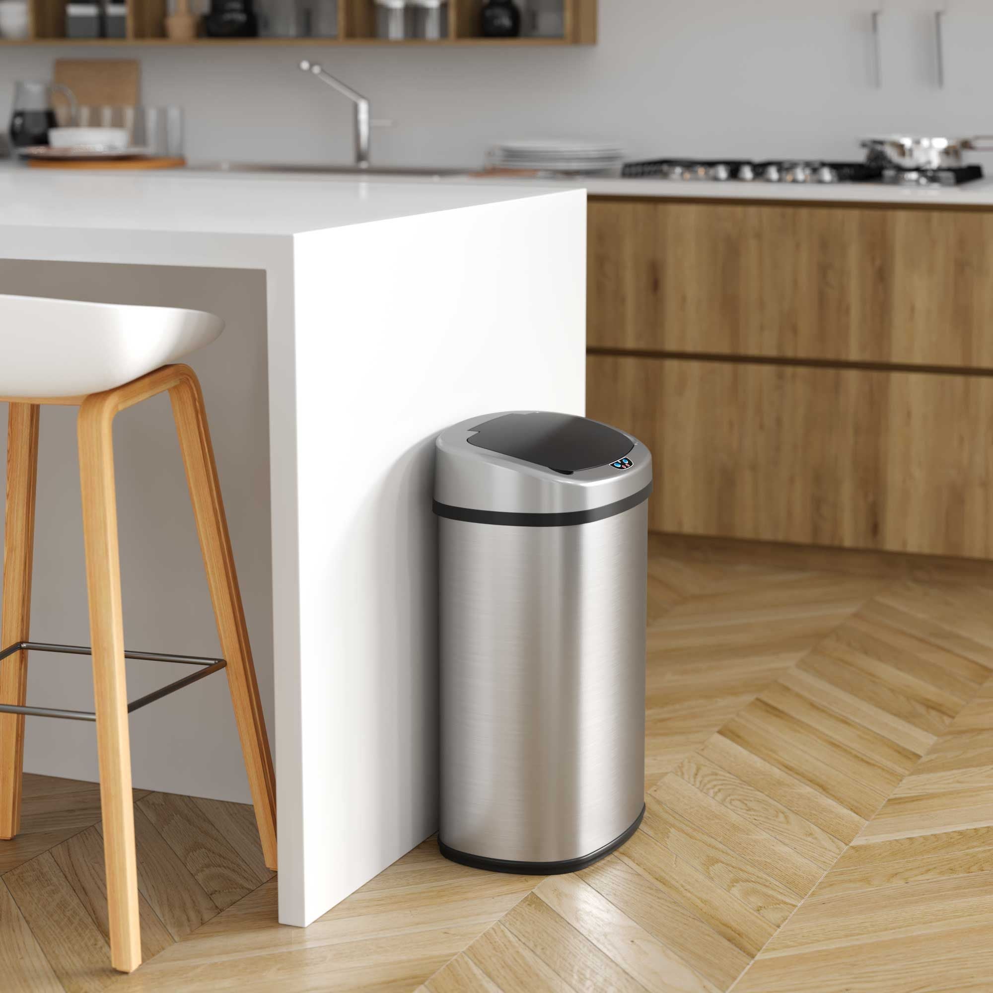 iTouchlessrsc 13 Gallon Sensor Can Stainless Steel Oval Touchless Trash Can with Odor Control System - SJB-DIAMOND ELITES