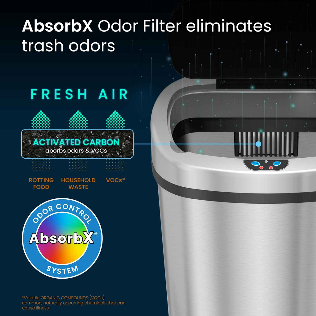 iTouchlessrsc 13 Gallon Sensor Can Stainless Steel Oval Touchless Trash Can with Odor Control System - SJB-DIAMOND ELITES