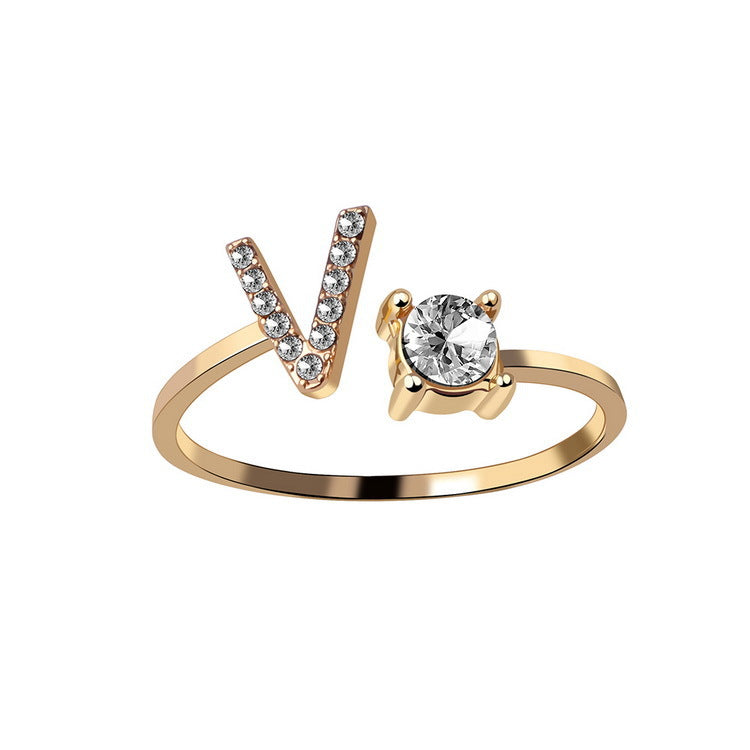 Adjustable 26 Initial Letter Ring Fashion Jewelry For Women Simple Elegant Jewelry Pi-Mart