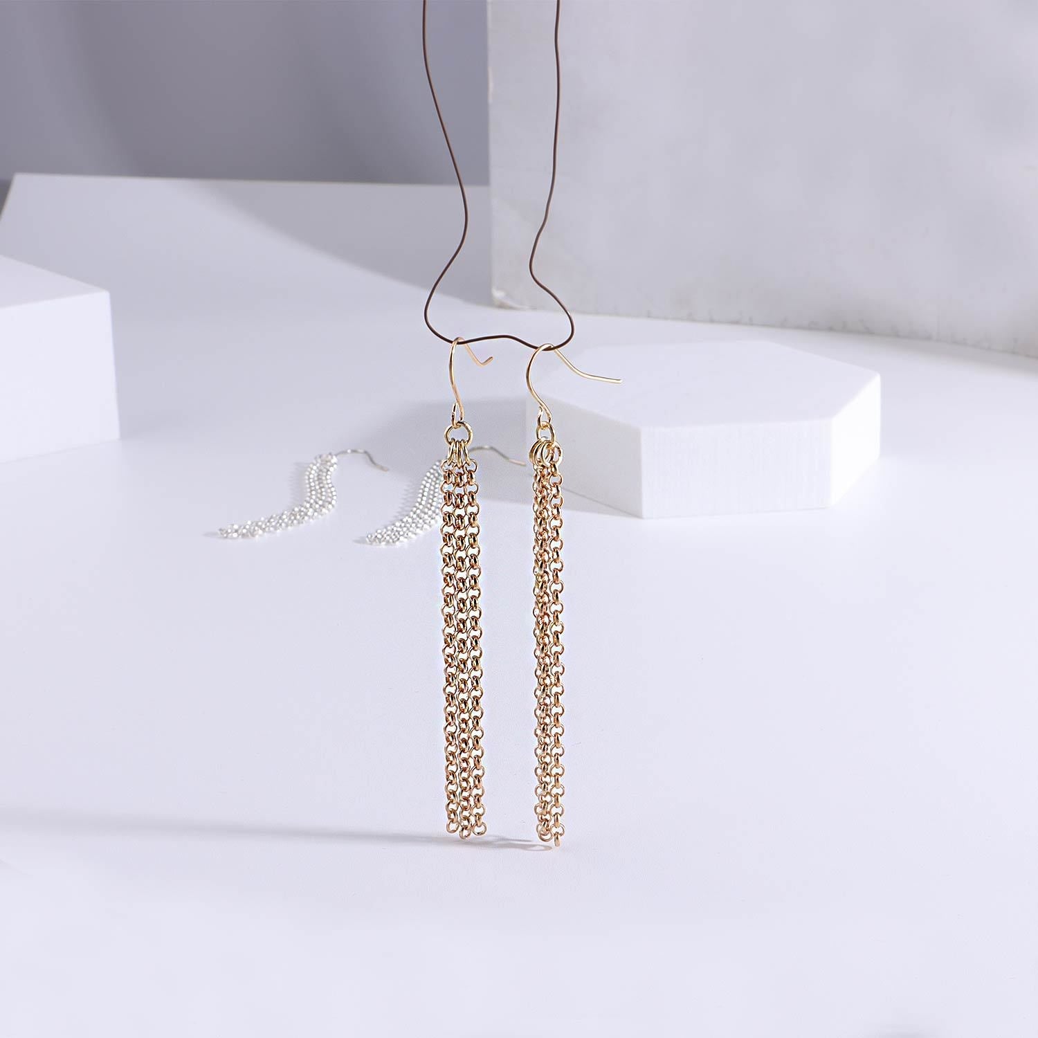 Simple Golden Chain Earrings - Stylish Minimalist Drop Earrings - SJB-DIAMOND ELITES