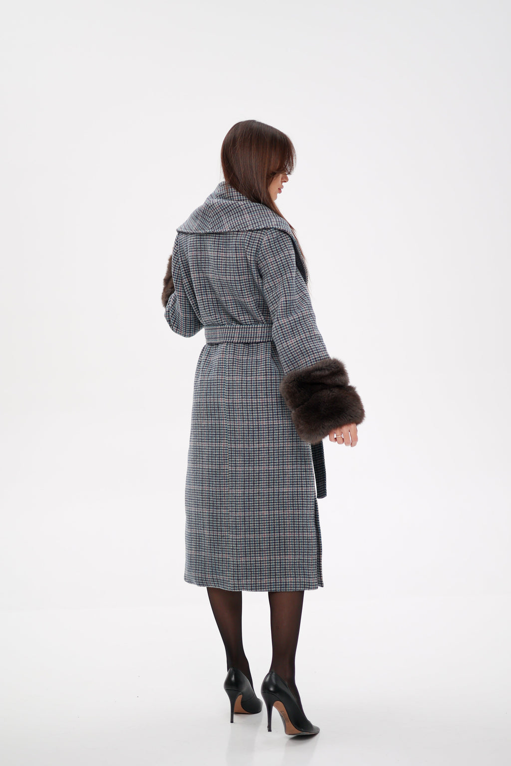 Genuine Polar Fox Fur Virgin Wool Wrap Coat - SJB-DIAMOND ELITES