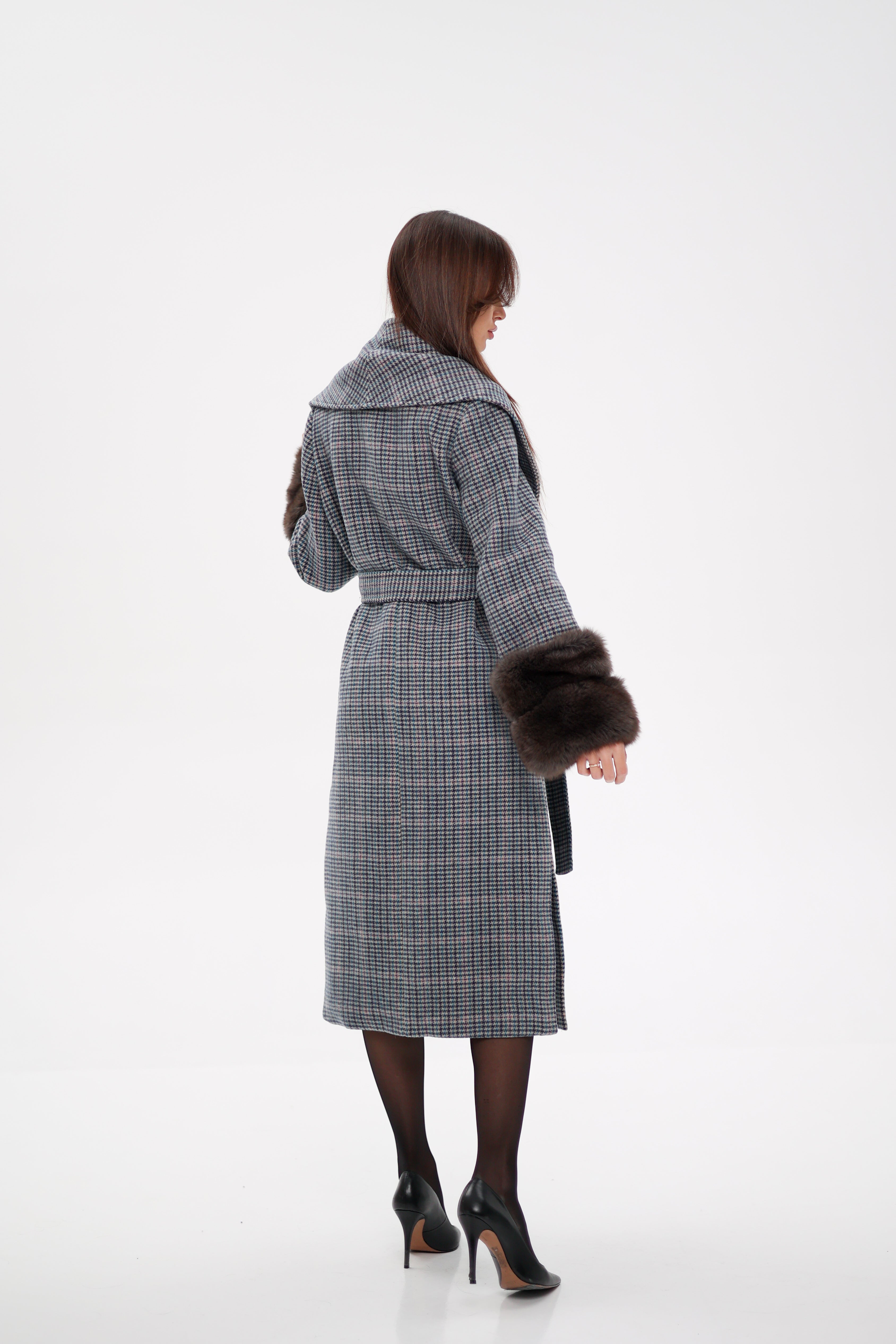Genuine Polar Fox Fur Virgin Wool Wrap Coat - SJB-DIAMOND ELITES