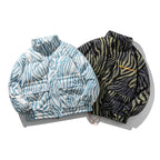 Men's Stand-Collar Down Jacket American Casual Loose Zebra Pattern Thick Coat