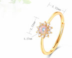 Opal White Zirconium Sun Flower 9K Gold Ring Pi-Mart