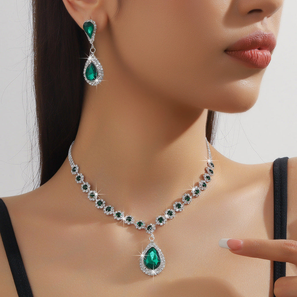 Diamond Necklace Earrings And Bracelet Three Piece Jewelry Set Pi-Mart