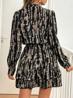 Dark Navy Printed Long Sleeve Mini Dress Elegant & Stylish Dress For Every Occasion