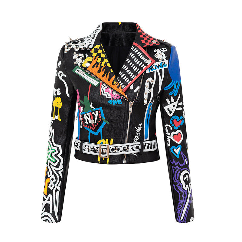Punk Rock Motorcycle Jacket - Women's Faux Leather Biker Jacket with Studs & Epaulets - Edgy Streetwear, Slim Fit