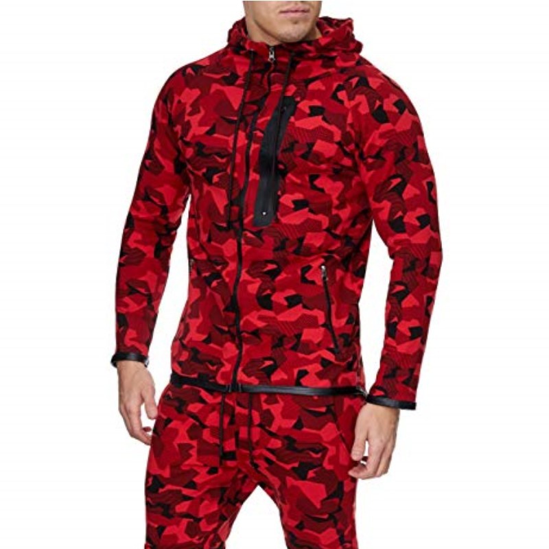 Camouflage zipper cardigan hooded sweatshirt Pi-Mart