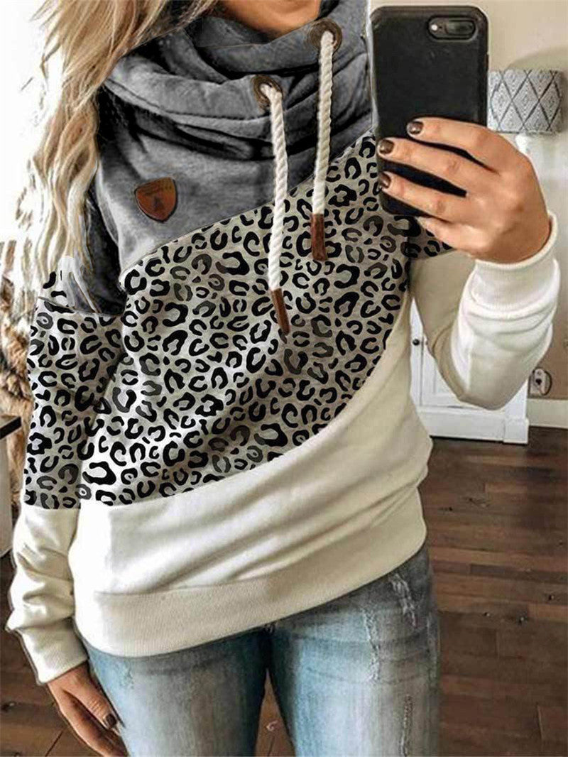 Printed stitching hooded fleece loose sweatshirt Pi-Mart