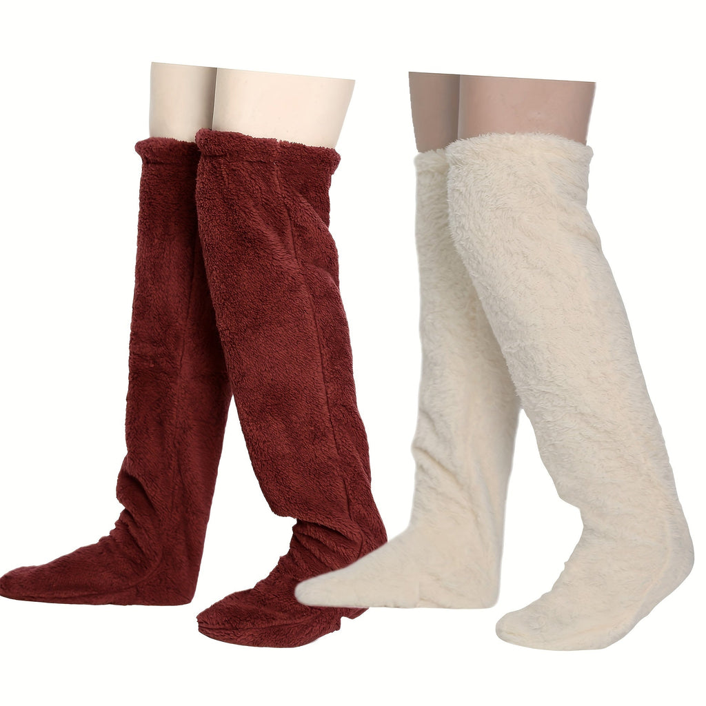 Cozy Couple's Thigh-High Fuzzy Socks - Warm, Durable Knit Over-The-Knee Stockings, Easy-Care Solid Hosiery Lootquake LLC