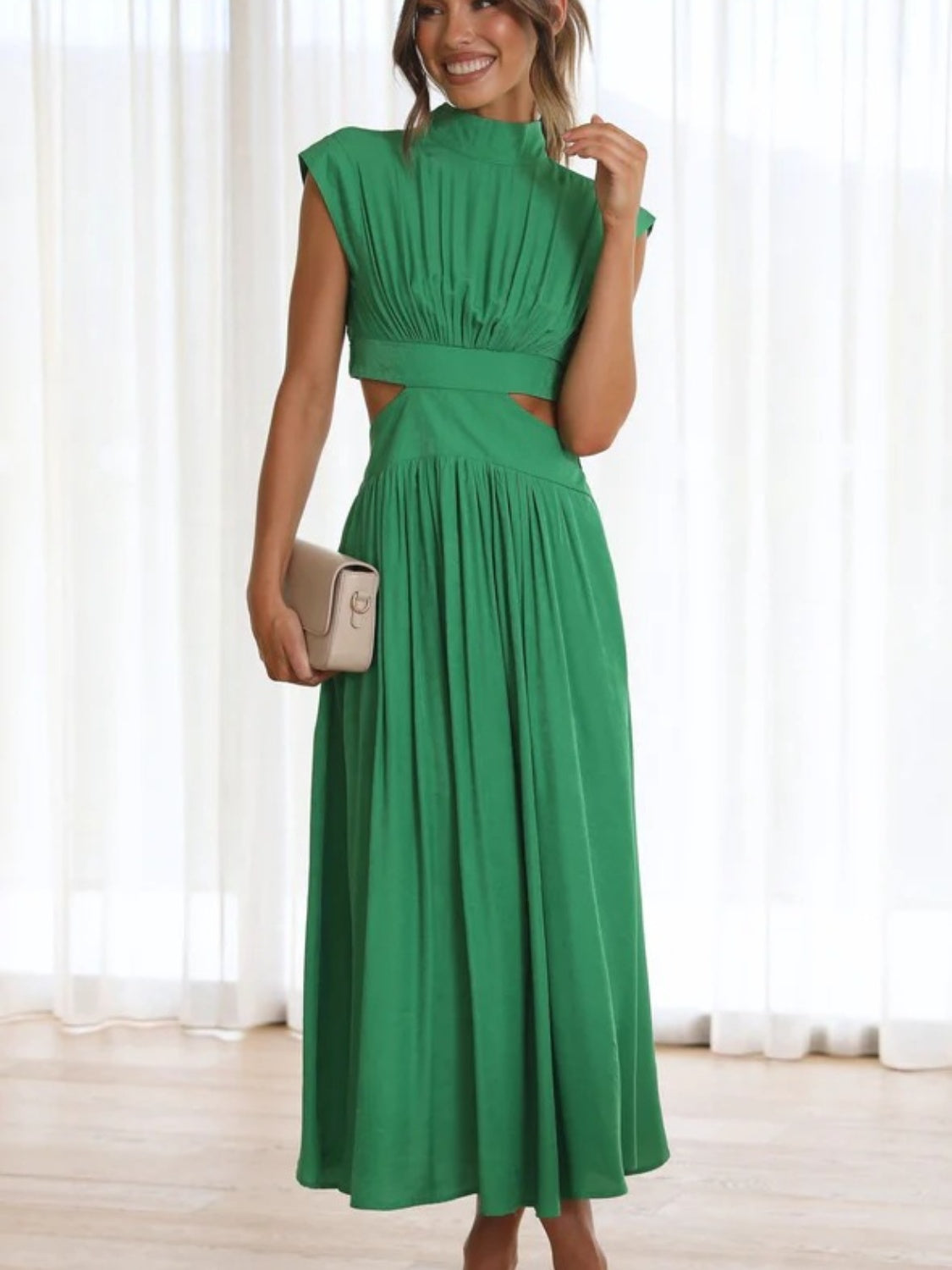 Modern Cutout Mock Neck Sleeveless Ruched Dress Elegant Dress For Women Stevvex