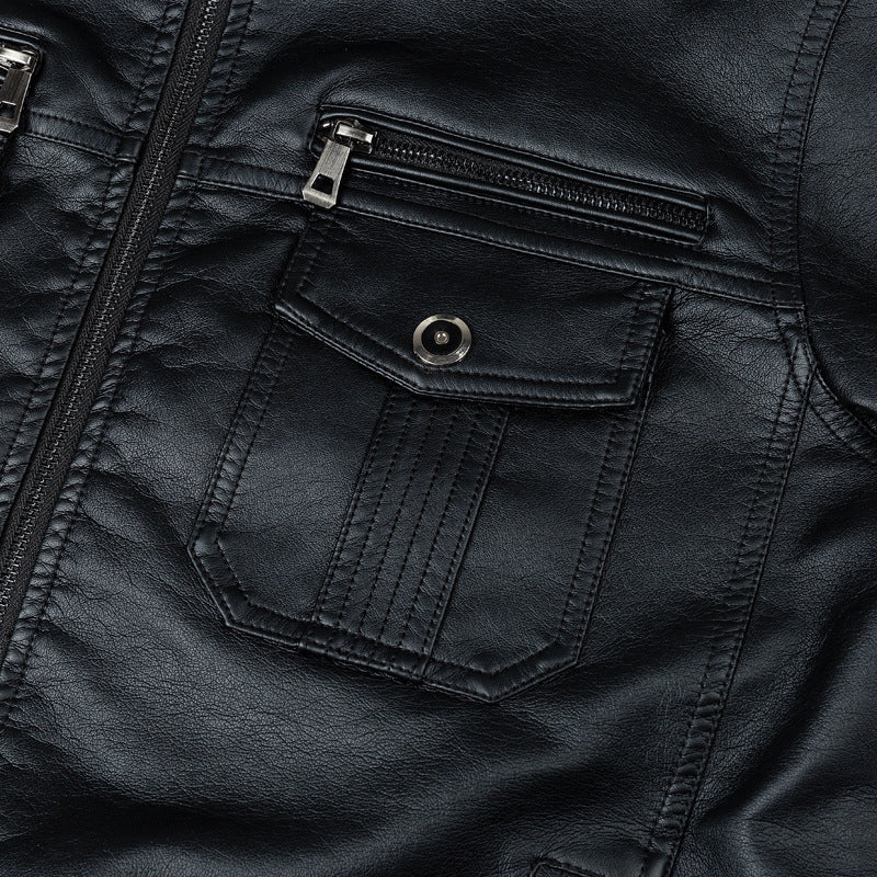 Men's Slim Fit PU Leather Jacket - Stand Collar Biker Style Motorcycle Coat