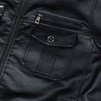 Men's Slim Fit PU Leather Jacket - Stand Collar Biker Style Motorcycle Coat