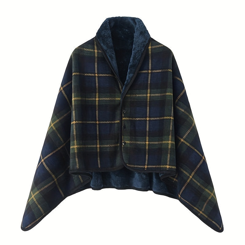 1pc Cozy Polar Fleece Shawl Blanket - Soft Double Layer Thick Plaid Pattern, Warm Autumn and Winter Wearable Throw Blanket for Office, Home, and Outdoor - Perfect for Chilly Days and Gift Giving