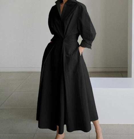 Long-sleeve Blouse Elastic Waist Swing Dress Pi-Mart