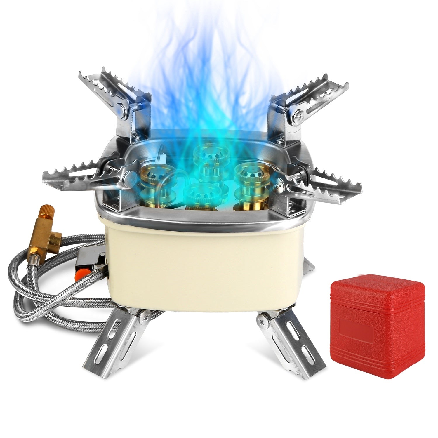 13000W Portable Windproof Camping Stove Five-head Gas Cooking Burner With Piezo Ignition Stepless Flame Control Fit For ISO-butane, Propane, Butane Fuel Tank For Backpacking Picnic Outdoor Cooking Pi-Mart