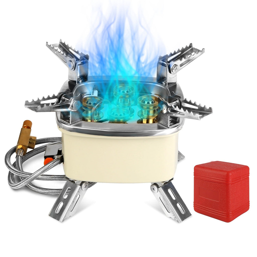 13000W Portable Windproof Camping Stove Five-head Gas Cooking Burner With Piezo Ignition Stepless Flame Control Fit For ISO-butane, Propane, Butane Fuel Tank For Backpacking Picnic Outdoor Cooking Pi-Mart