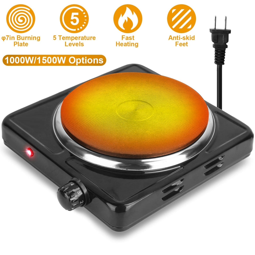 1500W Electric Single Burner Portable Heating Hot Plate Stove Countertop RV Hotplate With Non Slip Rubber Feet 5 Temperature Adjustments Pi-Mart