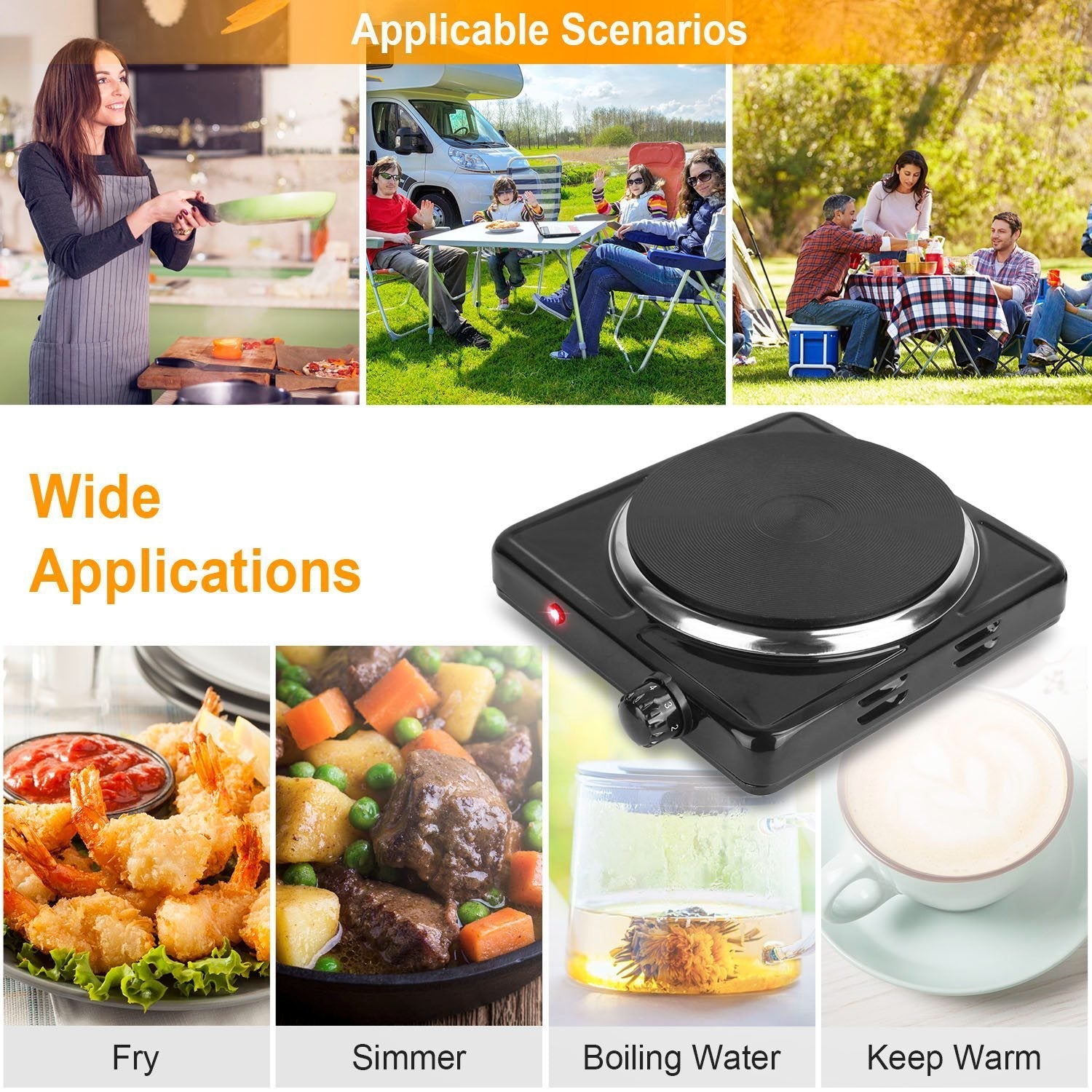 1500W Electric Single Burner Portable Heating Hot Plate Stove Countertop RV Hotplate With Non Slip Rubber Feet 5 Temperature Adjustments Pi-Mart