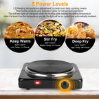 1500W Electric Single Burner Portable Heating Hot Plate Stove Countertop RV Hotplate With Non Slip Rubber Feet 5 Temperature Adjustments Pi-Mart