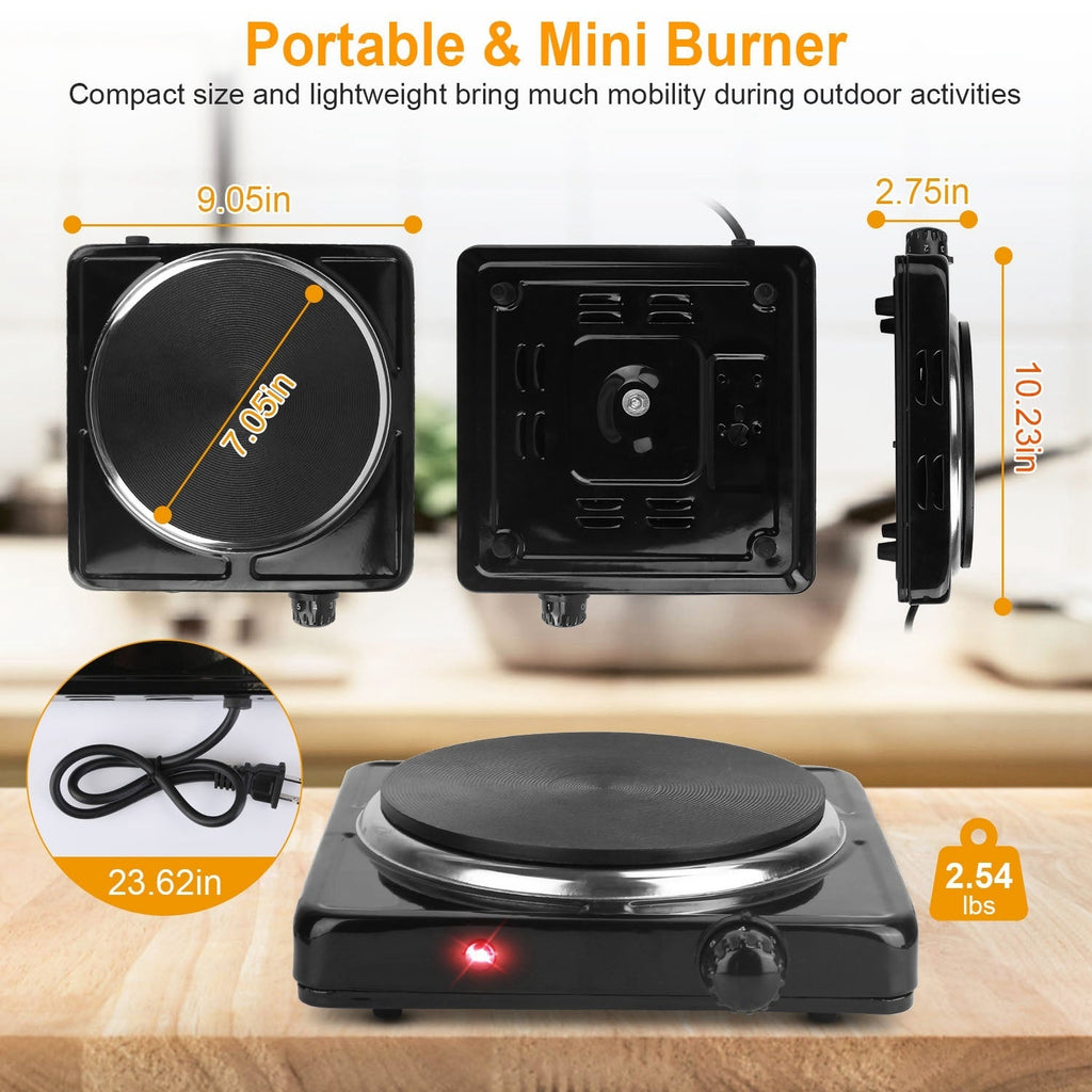 1500W Electric Single Burner Portable Heating Hot Plate Stove Countertop RV Hotplate With Non Slip Rubber Feet 5 Temperature Adjustments Pi-Mart