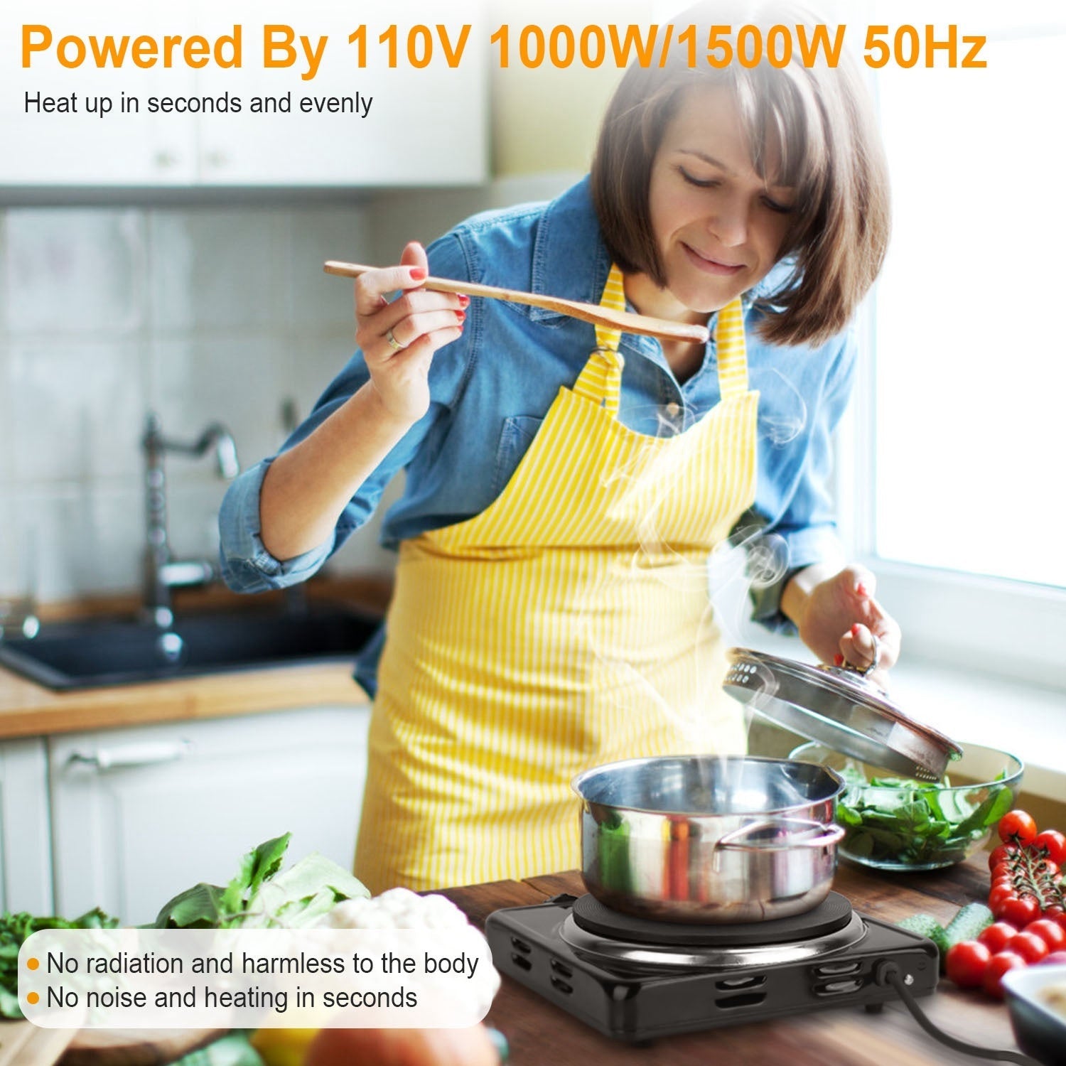 1500W Electric Single Burner Portable Heating Hot Plate Stove Countertop RV Hotplate With Non Slip Rubber Feet 5 Temperature Adjustments Pi-Mart