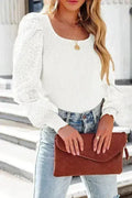 Black Flower Puff Sleeve Ribbed Knit Top - SJB-DIAMOND ELITES