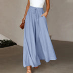 Women's Fashion Wide Leg Elastic Waistband Wide Leg High Waist Long Dress Pants Pi-Mart