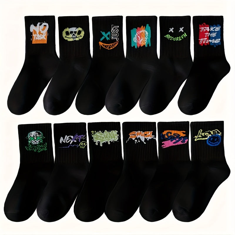 3/6/8/10/12 Pairs Of Medium Length Socks With Graffiti And Spray Painting For Personalized Fashion, Comfort, And Durability Lootquake LLC