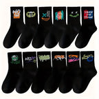 3/6/8/10/12 Pairs Of Medium Length Socks With Graffiti And Spray Painting For Personalized Fashion, Comfort, And Durability Lootquake LLC