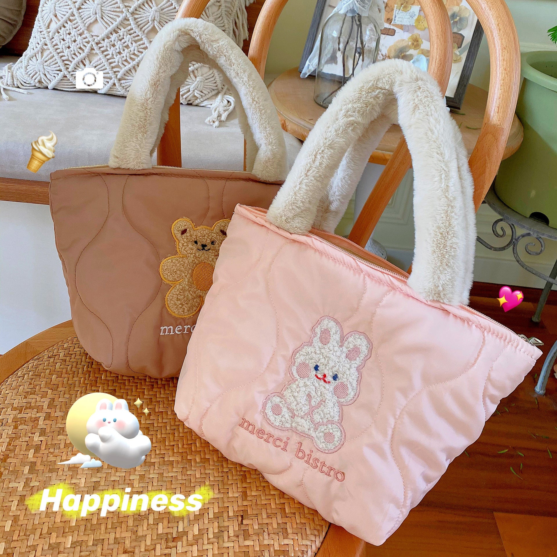 Plush Puffy Cotton Handbag Cute Rabbit Handbag Pi-Mart