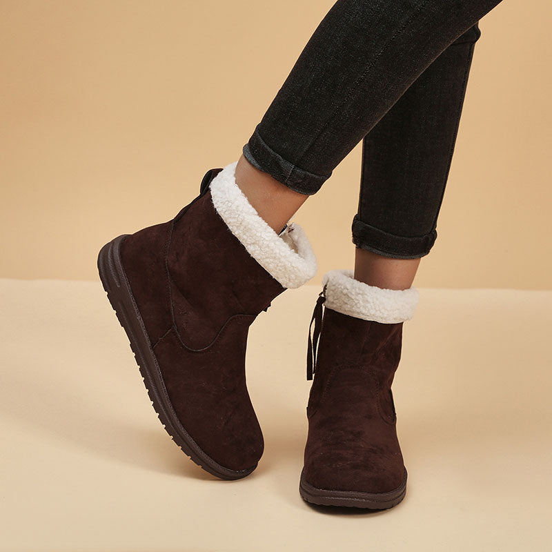 Winter Snow Boots New Fashion Lamb Thickened Warm Fleece Short Boots With Side Zpipper Design Solid Shoes For Women Pi-Mart