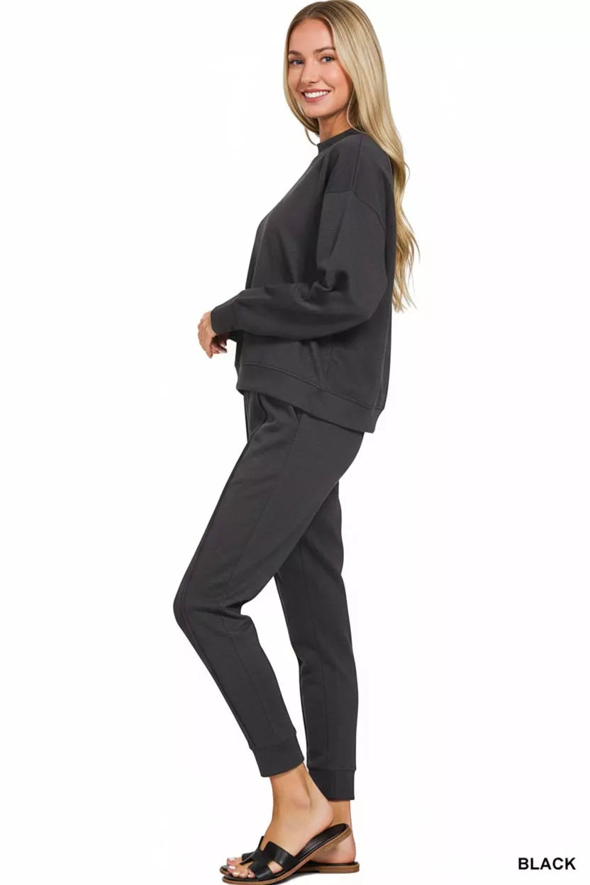Zenana Scuba Mock Neck Sweatshirt and Joggers Set THRIXINE