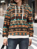 Printed Drawstring Long Sleeve Hoodie Pi-Mart