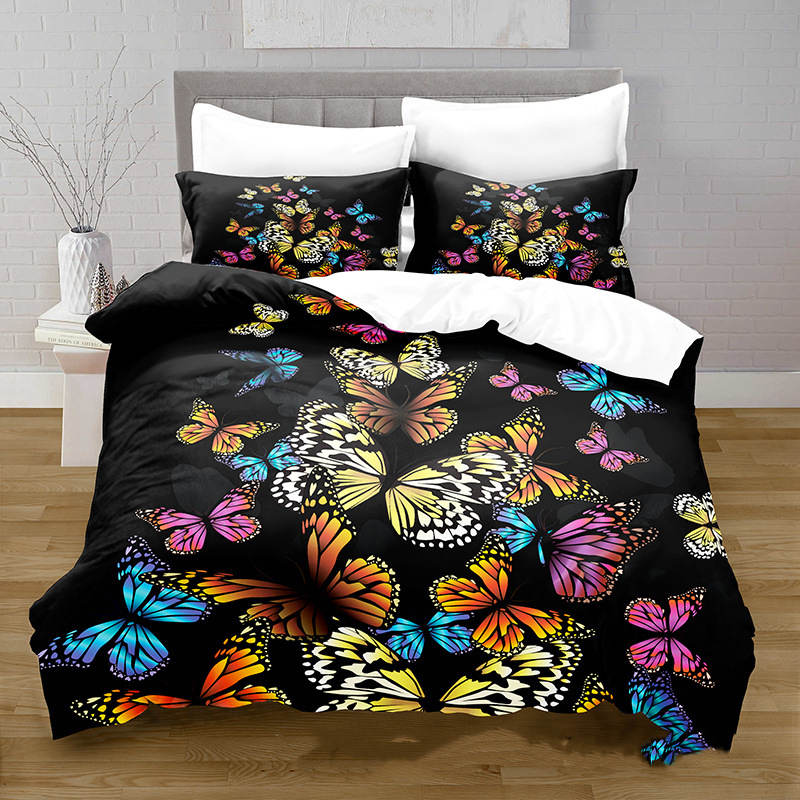 3D Digital Printing Butterfly Pattern Brushed Quilt Cover Pillowcase Bedding Set Pi-Mart