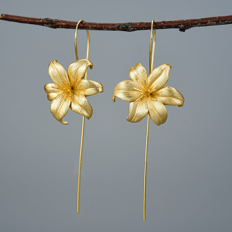Female lily sterling silver S925 earrings Pi-Mart