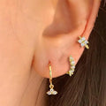 Brass Real Gold Plating Inlaid Zircon Geometric Flower Three-piece Set
