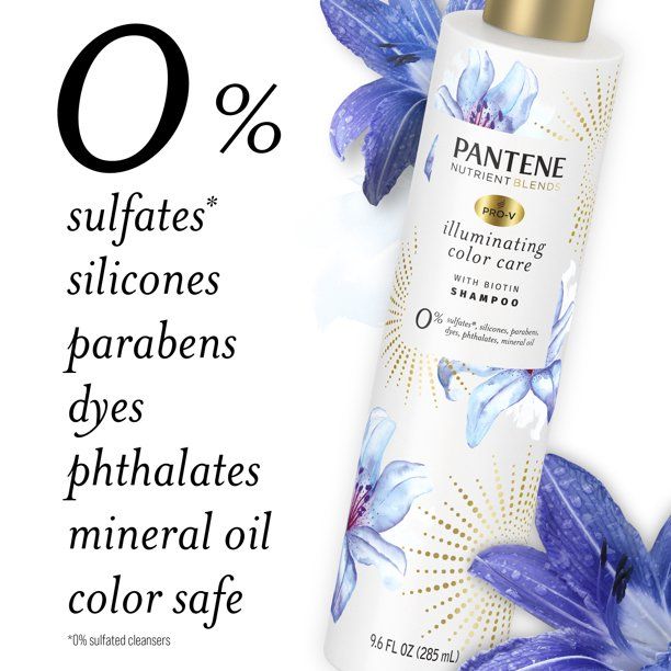 Pantene Sulfate Free Shampoo; Illuminating Shampoo with Biotin; Color Safe; 9.6 oz