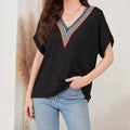 Women's Loose Fit Short Sleeved Breathable Casual Lace V-neck Shirt Top - SJB-DIAMOND ELITES
