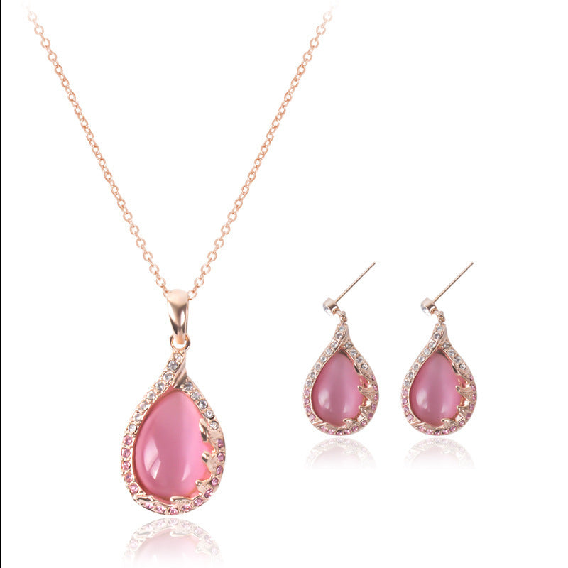 new fashion European and American bride necklace earrings two sets of ladies crystal jewelry set Pi-Mart
