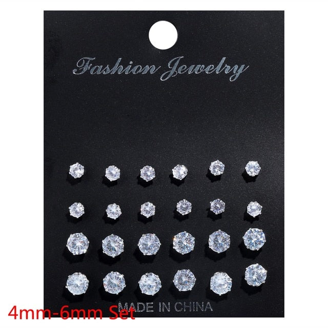 White Crystal Stud Earrings Set Pi-Mart
