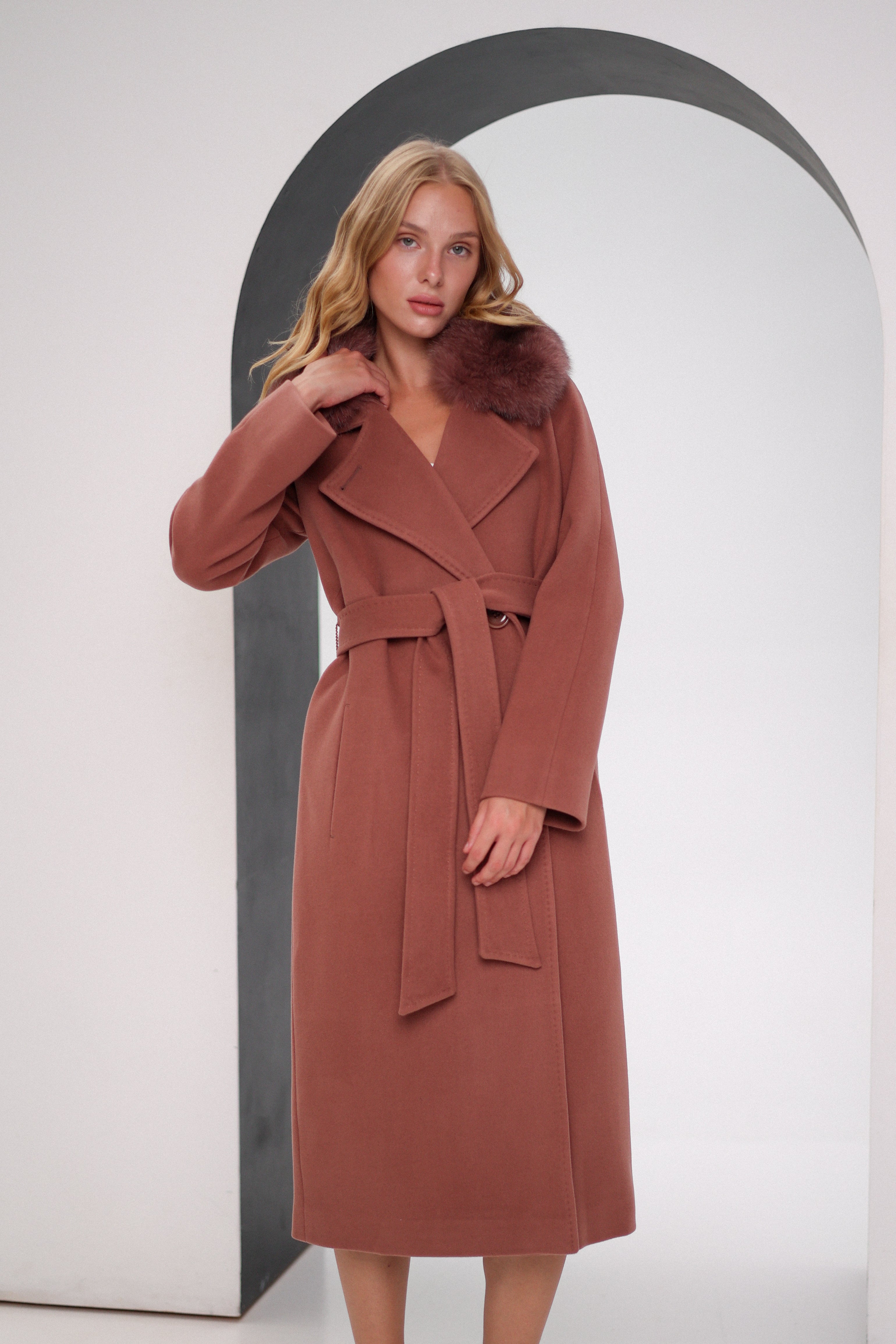 Genuine Polar Fox Cashmere Wool Back Zipper Coat - SJB-DIAMOND ELITES