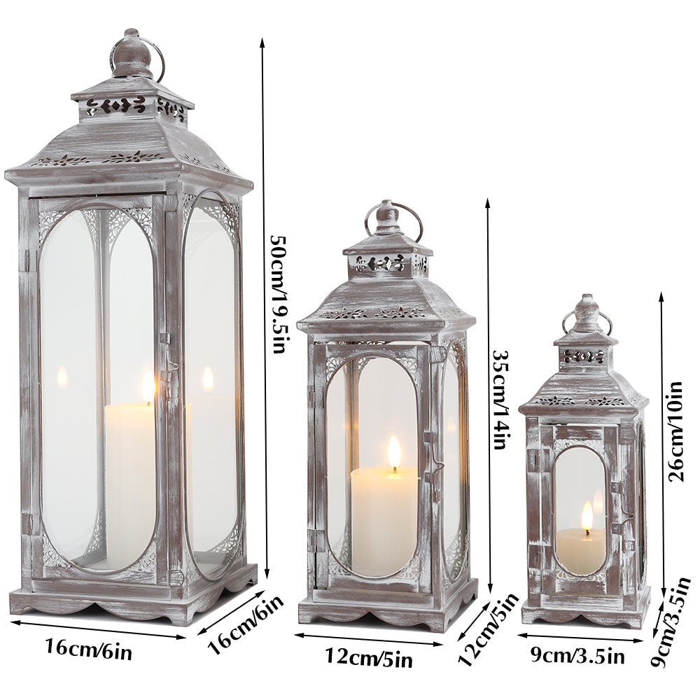 Set of 3 Decorative Vintage Candle Lanterns 10/14/19.5''H(Cement Grey)