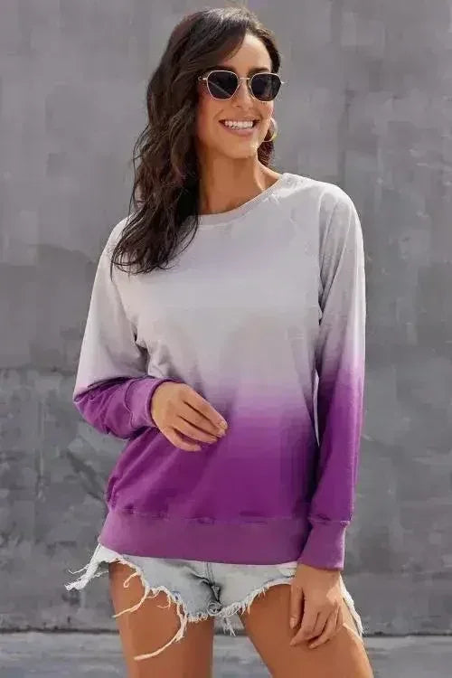 Chic Purple Ombre Crewneck Long Sleeve Sweatshirt - SJB-DIAMOND ELITES