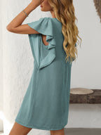 Ruffled Round Neck Short Sleeve Dress Feminine Simple Classic Dress Breathable And Comfy Dress Stevvex