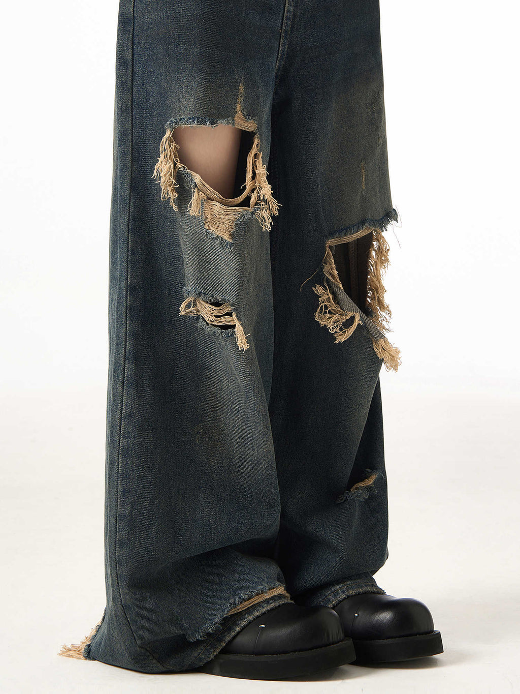 Couple Hole Worn Jeans Wide-leg Pants Lootquake LLC
