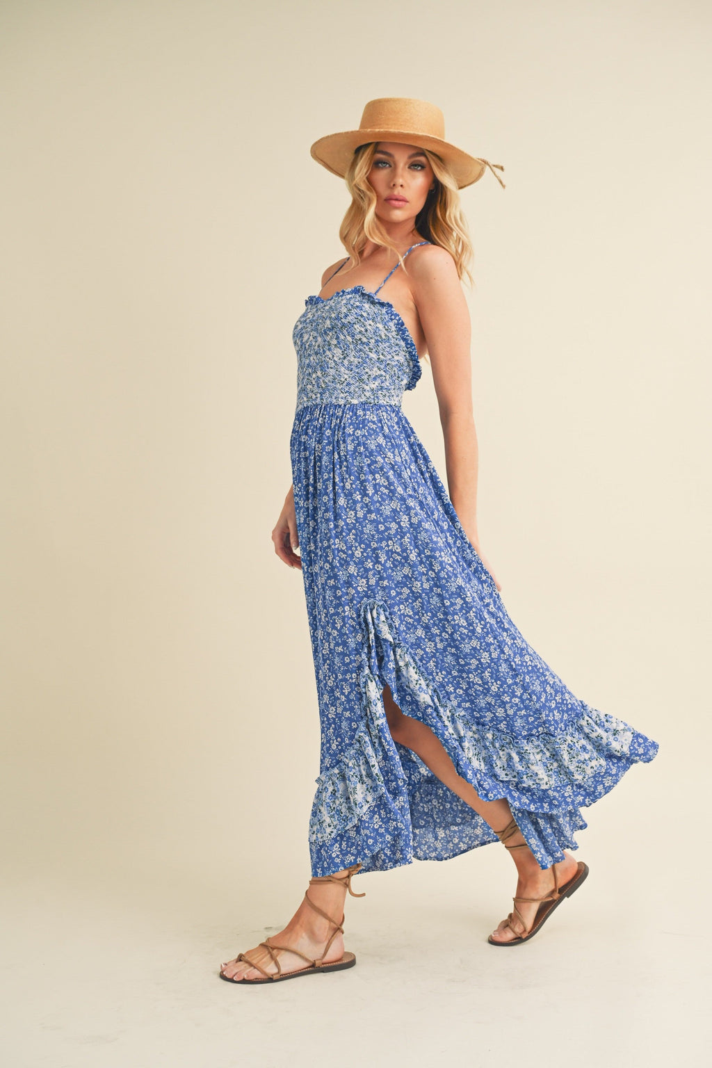 Ditsy Floral Ruffled Hem Maxi Women Cami Dress –Feminine Floral Print, Elegant Maxi Length, Flowy & Comfortable Design for Casual & Special Occasions Stevvex